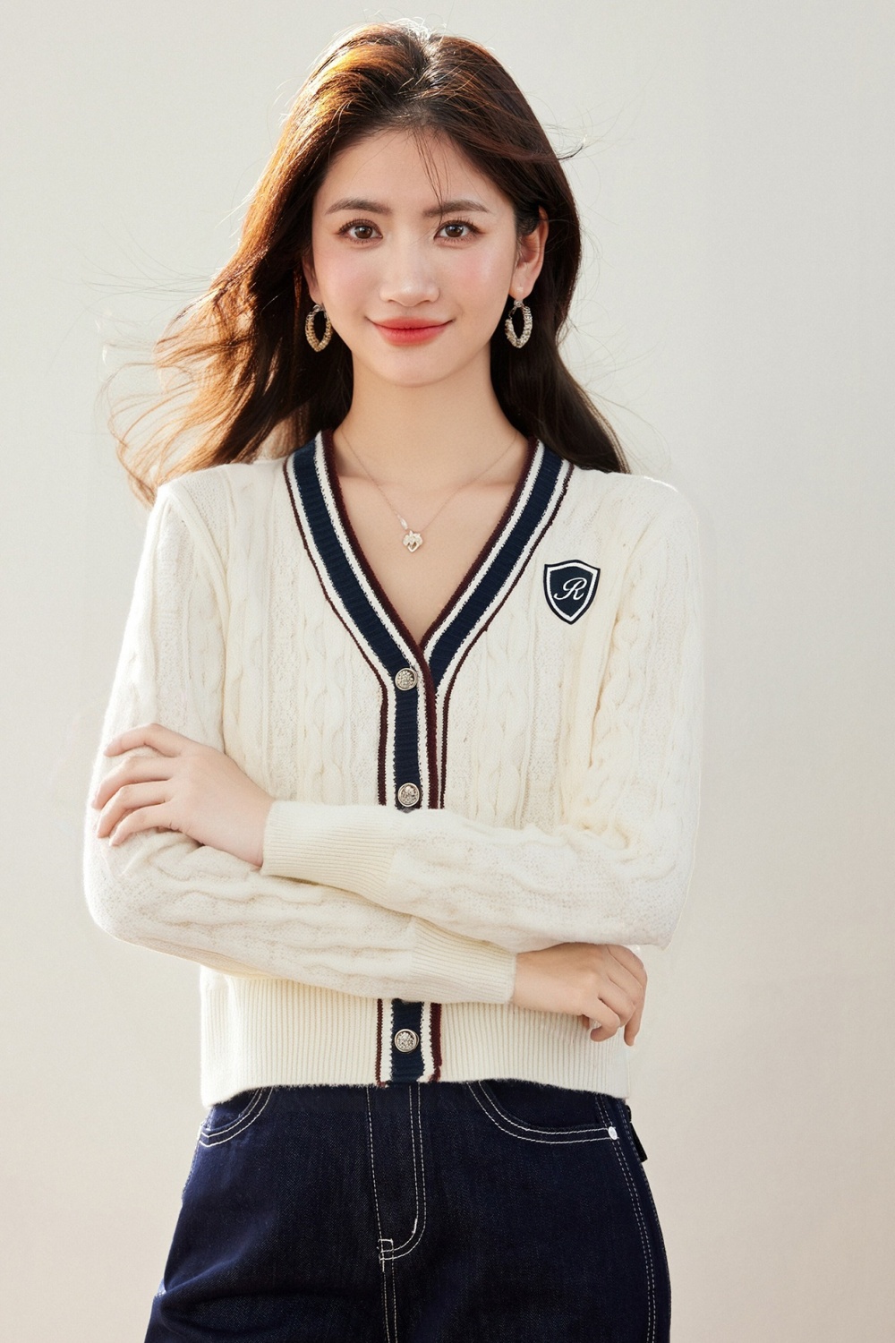 Korean style V-neck sweater knitted cardigan for women