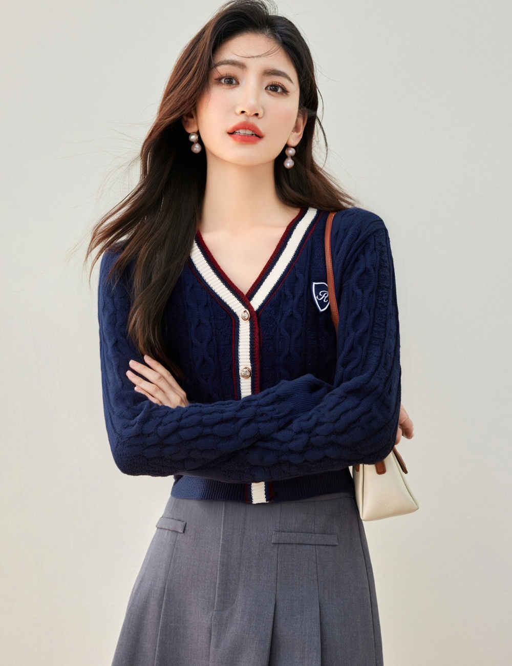 Korean style V-neck sweater knitted cardigan for women
