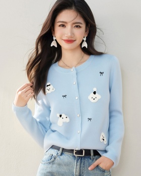 Bow hairy mixed colors sweater show young puppy coat