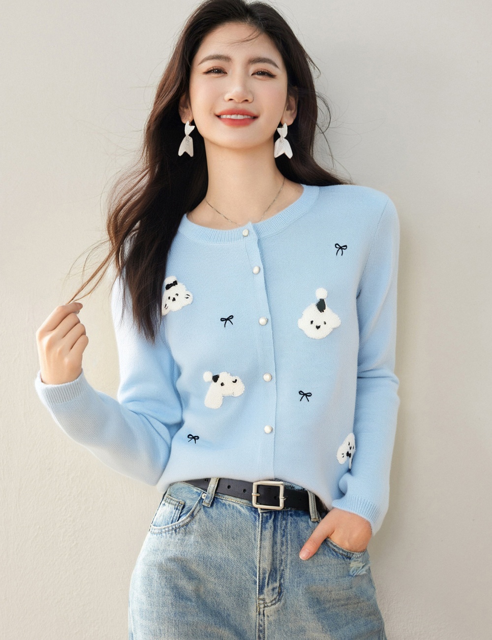 Bow hairy mixed colors sweater show young puppy coat