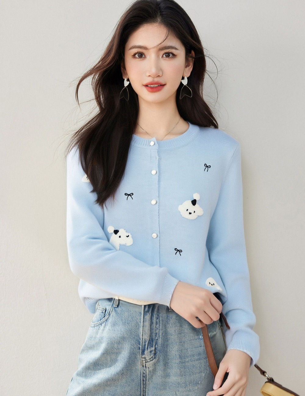 Bow hairy mixed colors sweater show young puppy coat