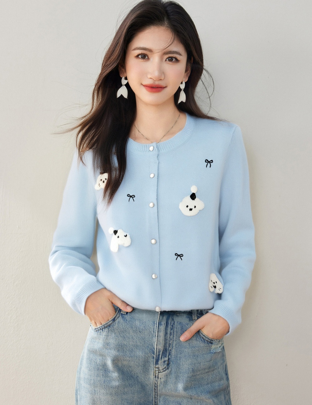 Bow hairy mixed colors sweater show young puppy coat