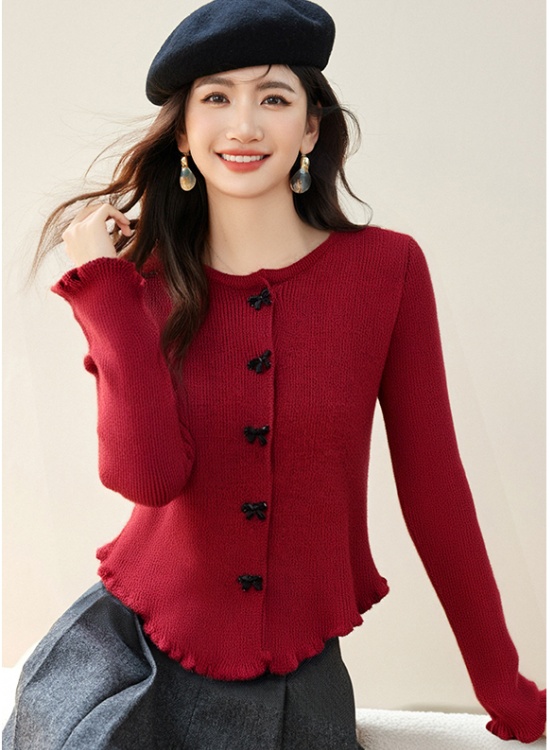 Red temperament tops long sleeve cardigan for women