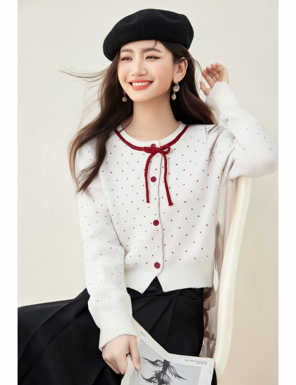 Knitted heart maiden coat jacquard loose sweater for women