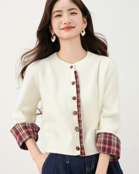 Casual thermal sweater plaid cardigan for women