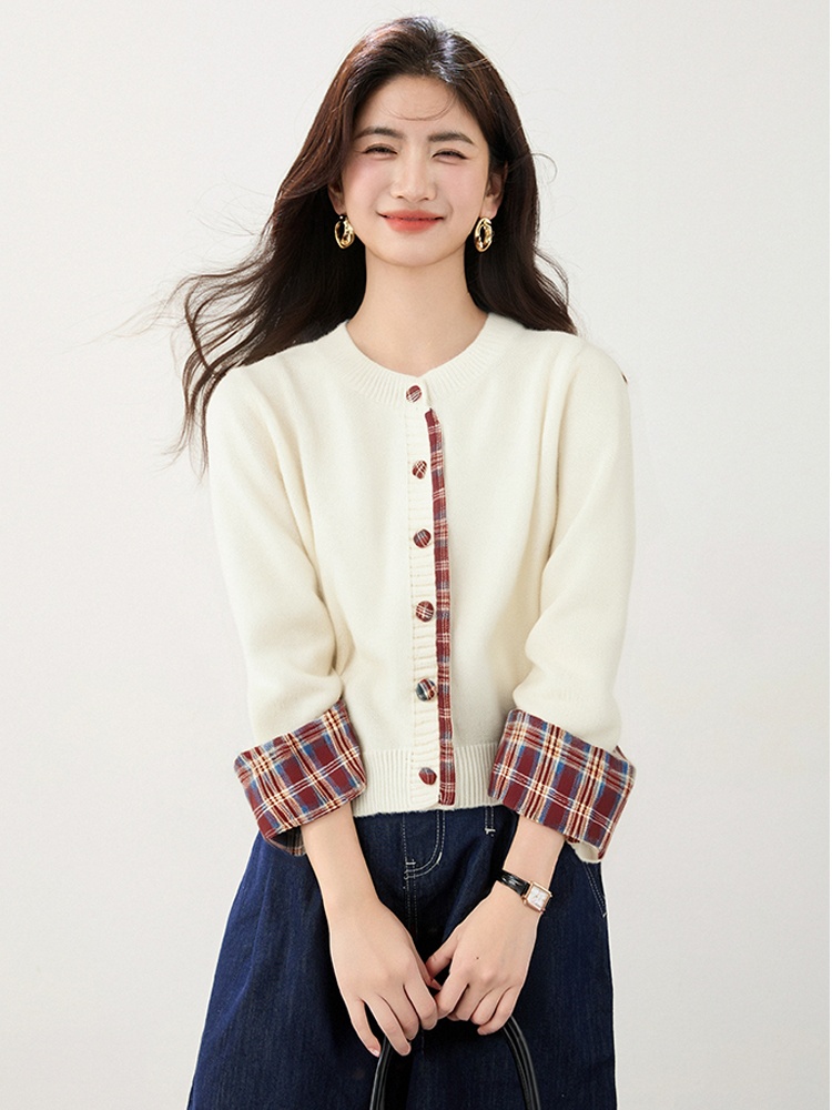 Casual thermal sweater plaid cardigan for women