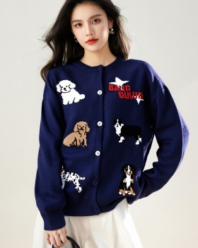 Puppy autumn sweater retro lazy coat for women