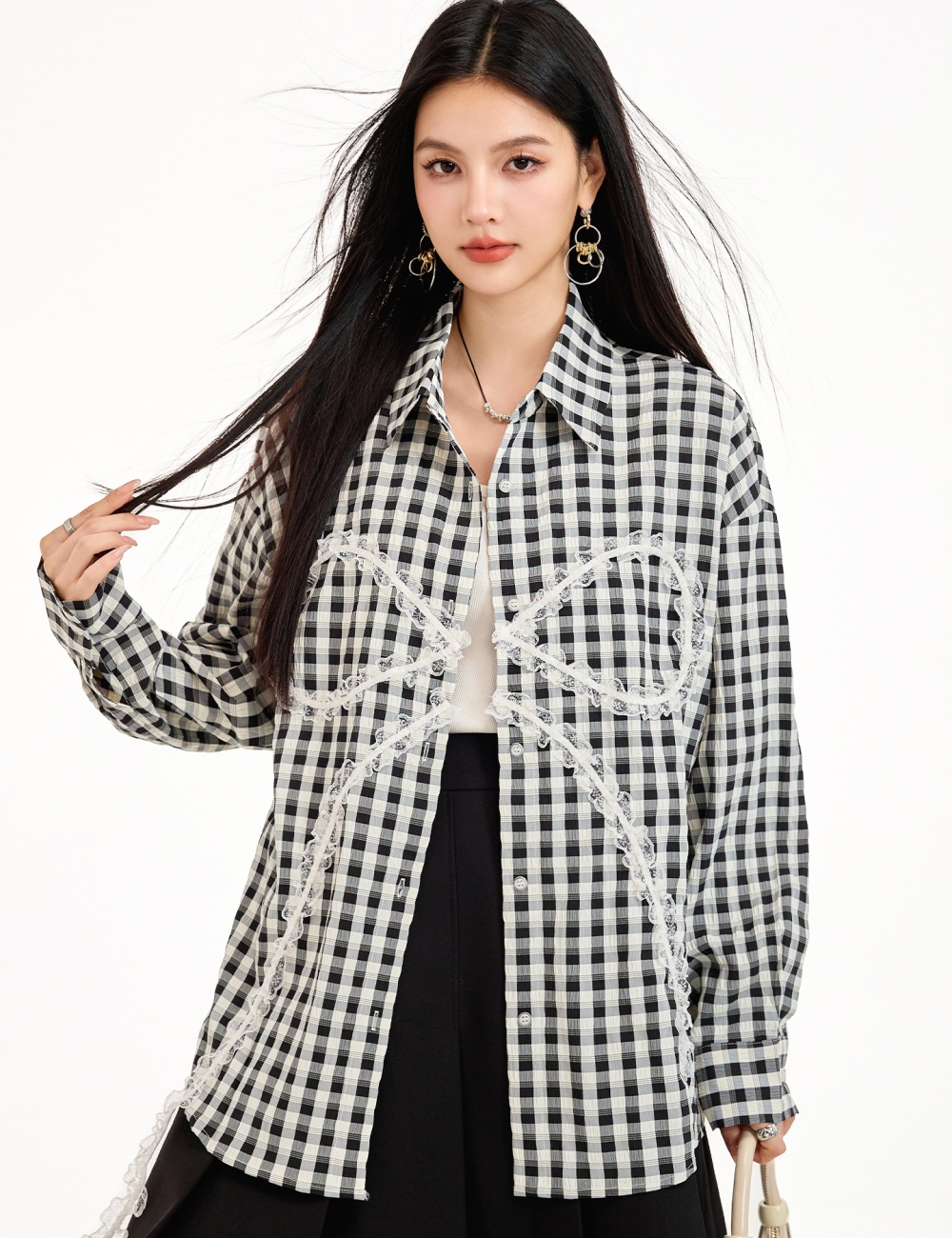 Thin Korean style black-white jacket light loose sweet shirt