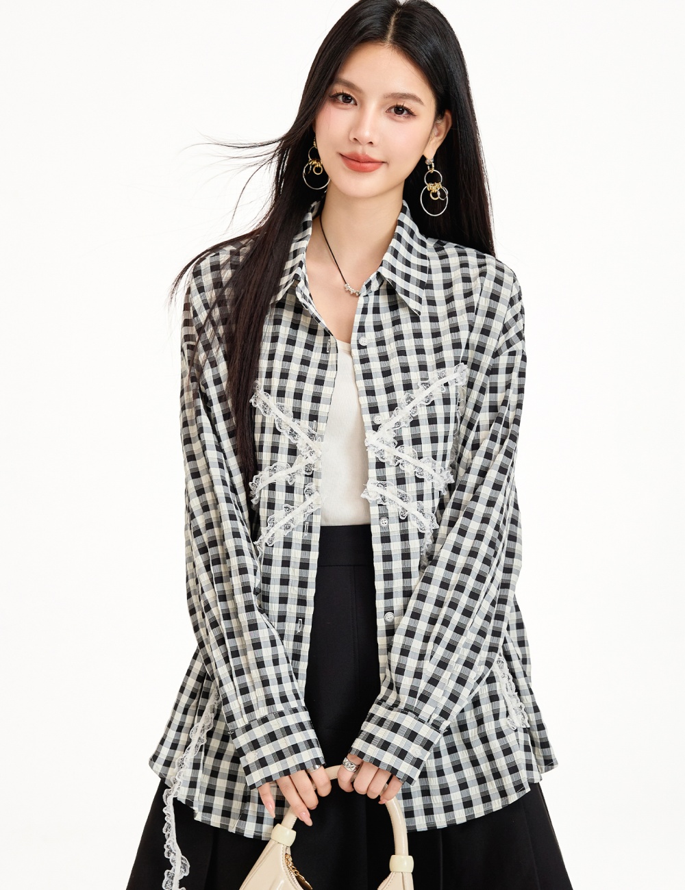 Thin Korean style black-white jacket light loose sweet shirt