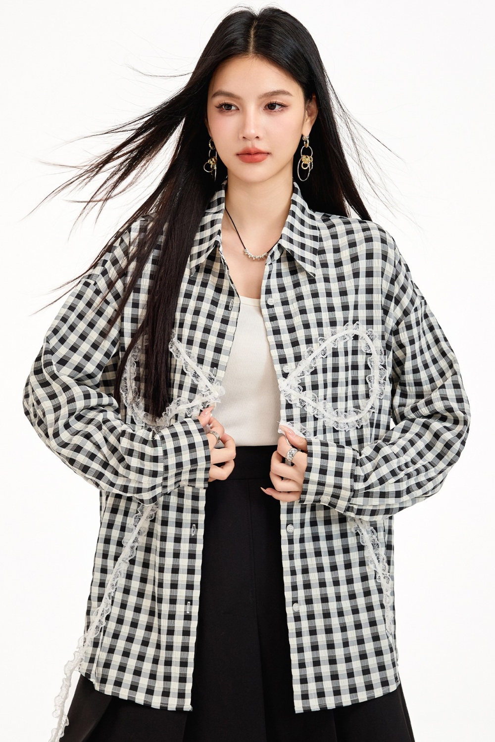 Thin Korean style black-white jacket light loose sweet shirt