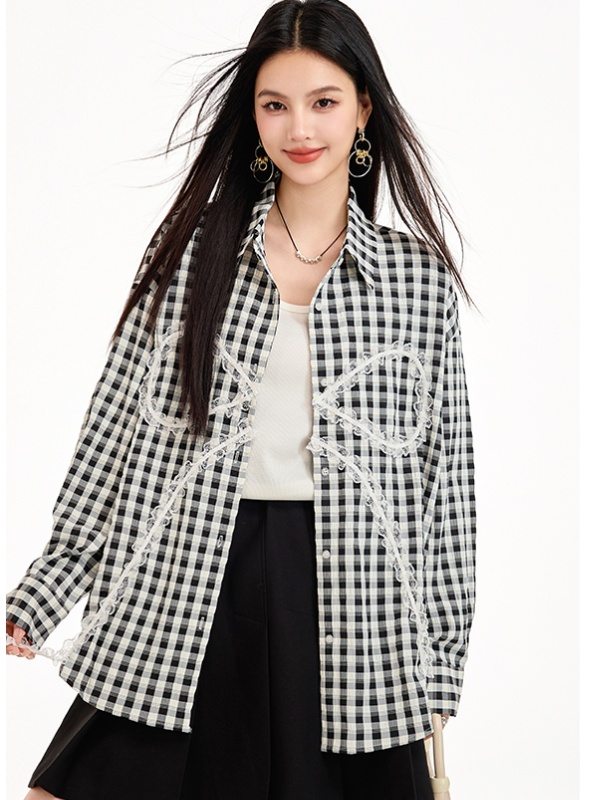 Thin Korean style black-white jacket light loose sweet shirt