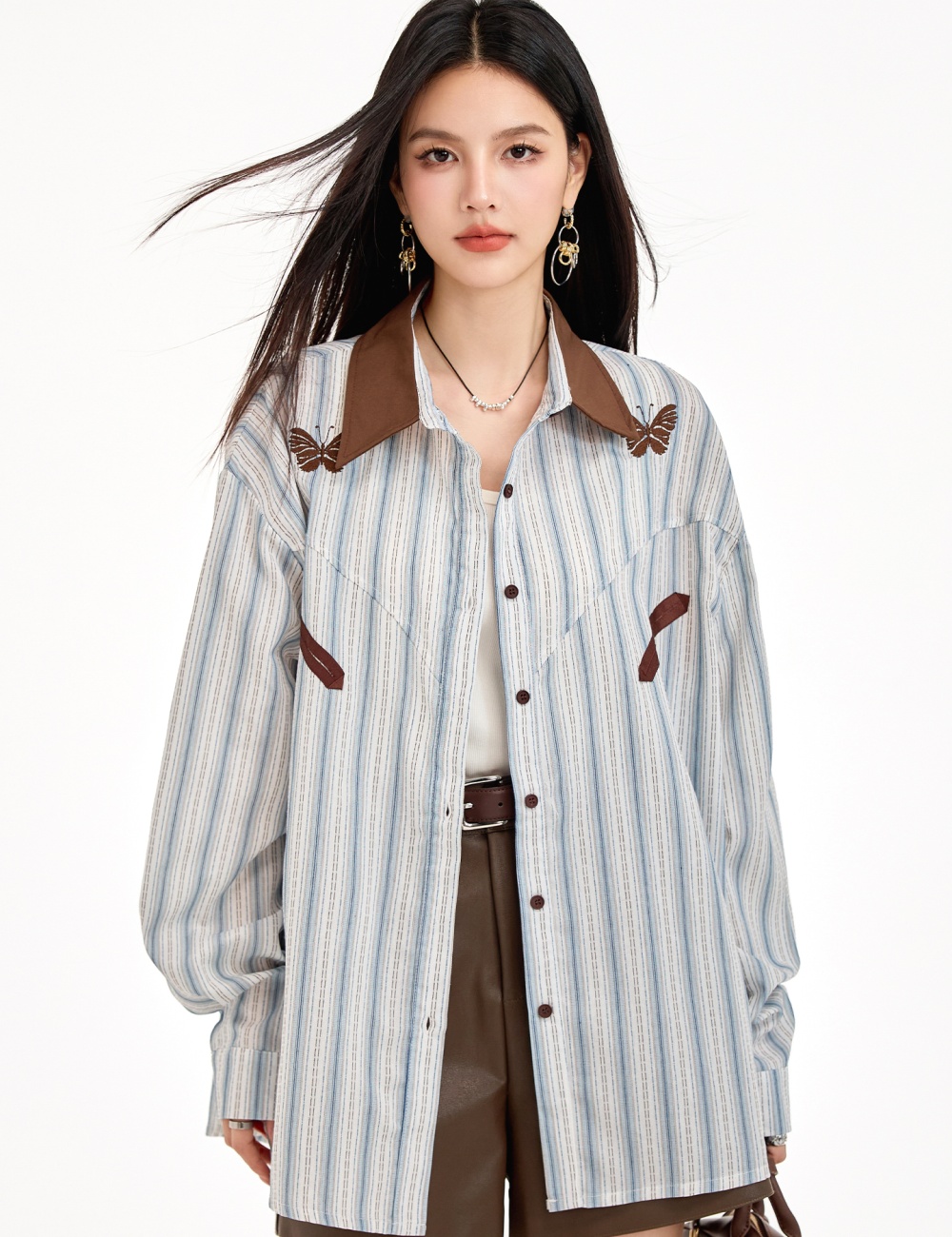 Tender loose coat sunscreen stripe shirt for women