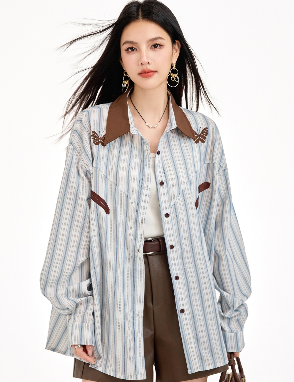 Tender loose coat sunscreen stripe shirt for women