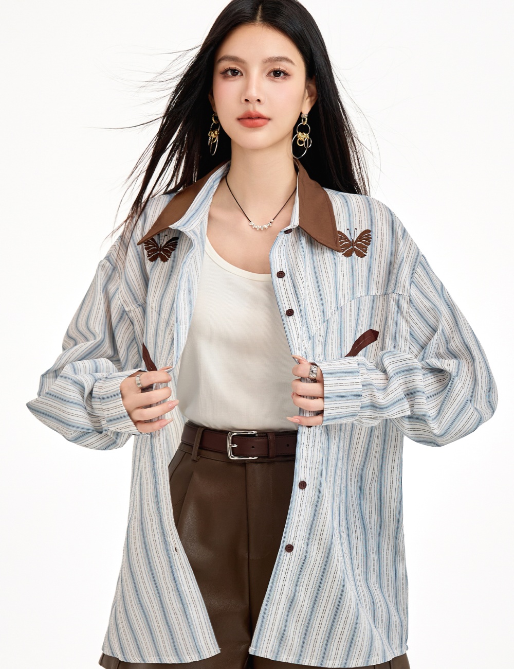 Tender loose coat sunscreen stripe shirt for women