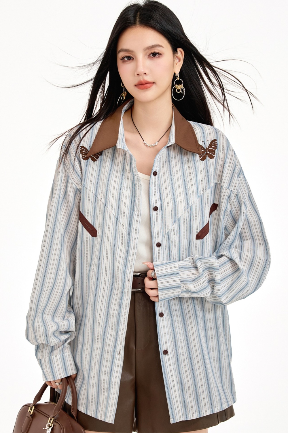 Tender loose coat sunscreen stripe shirt for women