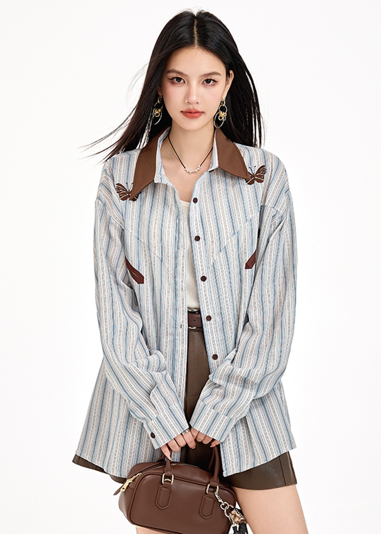Tender loose coat sunscreen stripe shirt for women