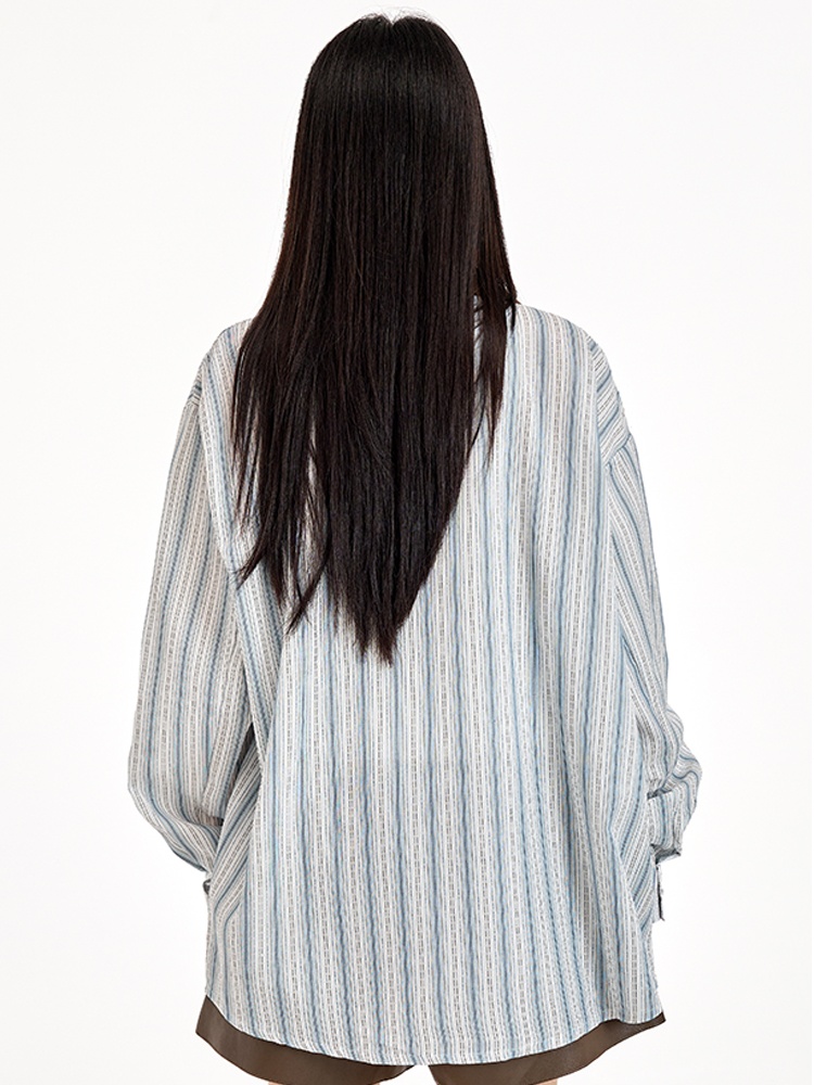 Tender loose coat sunscreen stripe shirt for women