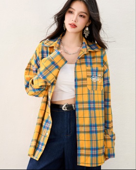 Yellow loose shirt plaid all-match coat for women