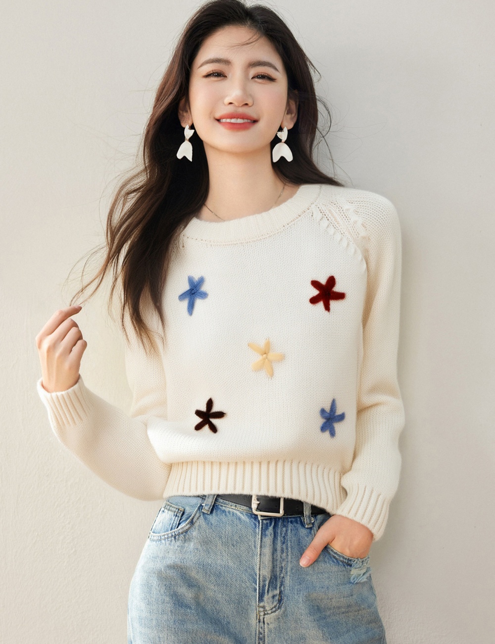 Show young stereoscopic sweet flowers sweater for women