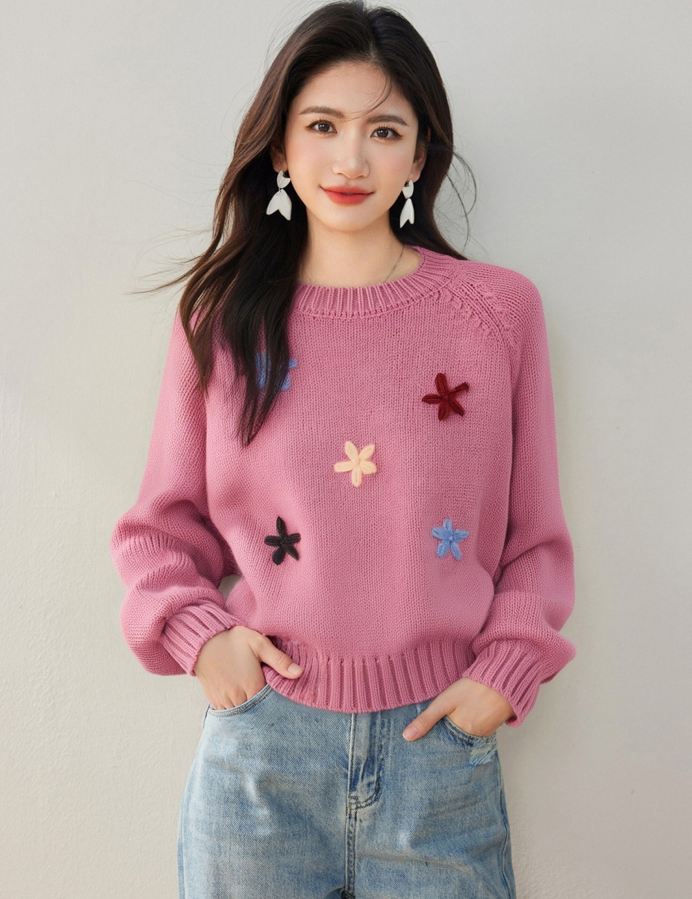 Show young stereoscopic sweet flowers sweater for women