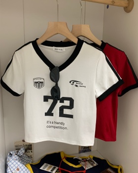 Retro short short sleeve American style T-shirt for women