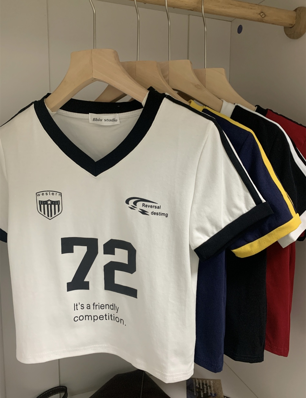 Retro short short sleeve American style T-shirt for women