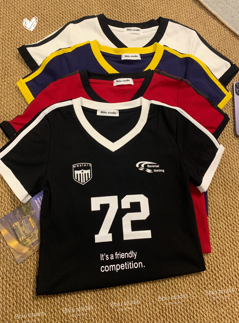 Retro short short sleeve American style T-shirt for women
