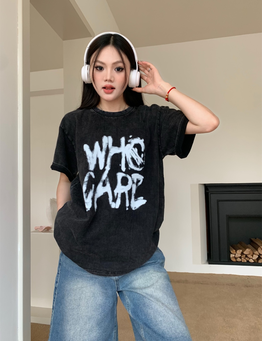 Washed loose American style retro T-shirt