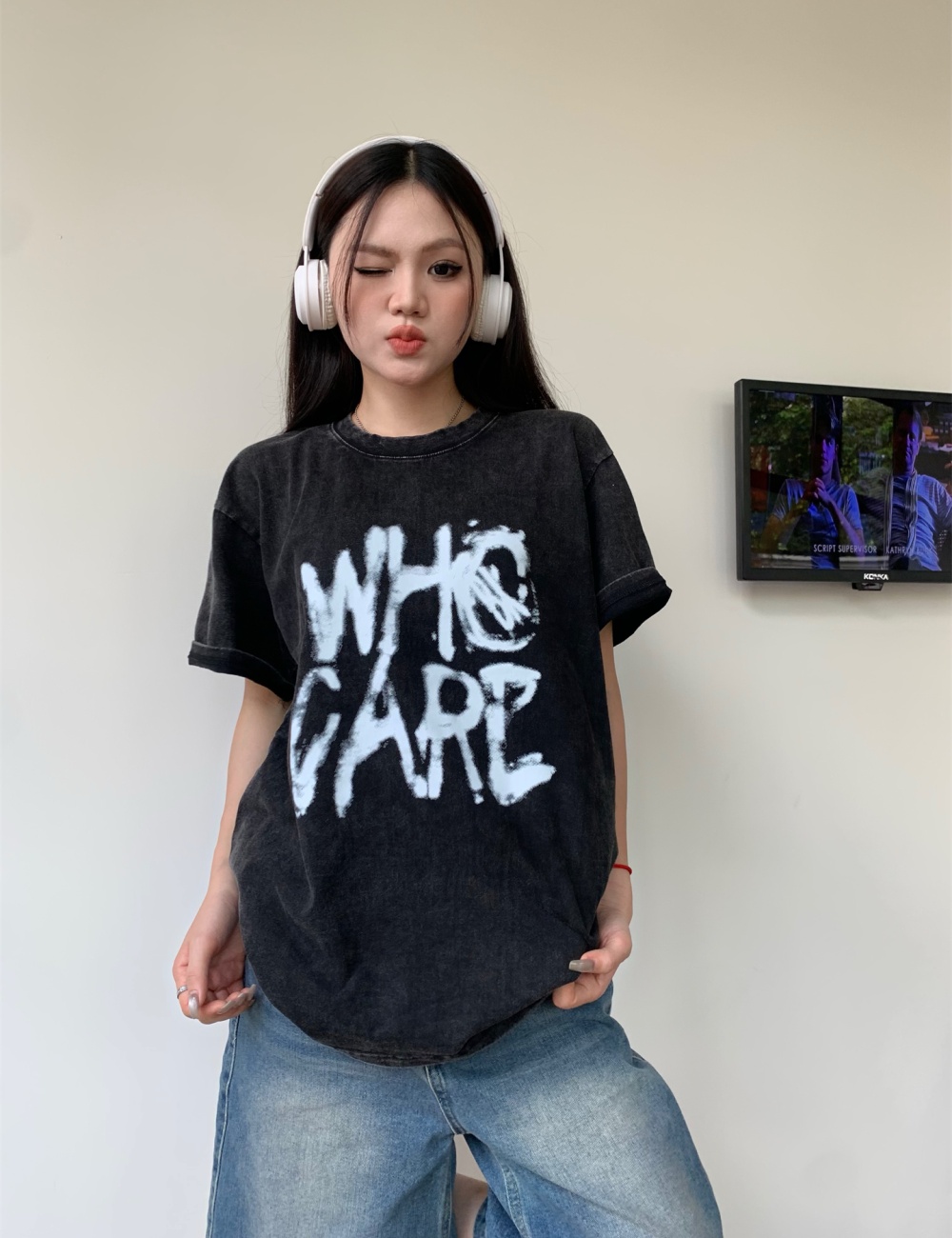 Washed loose American style retro T-shirt