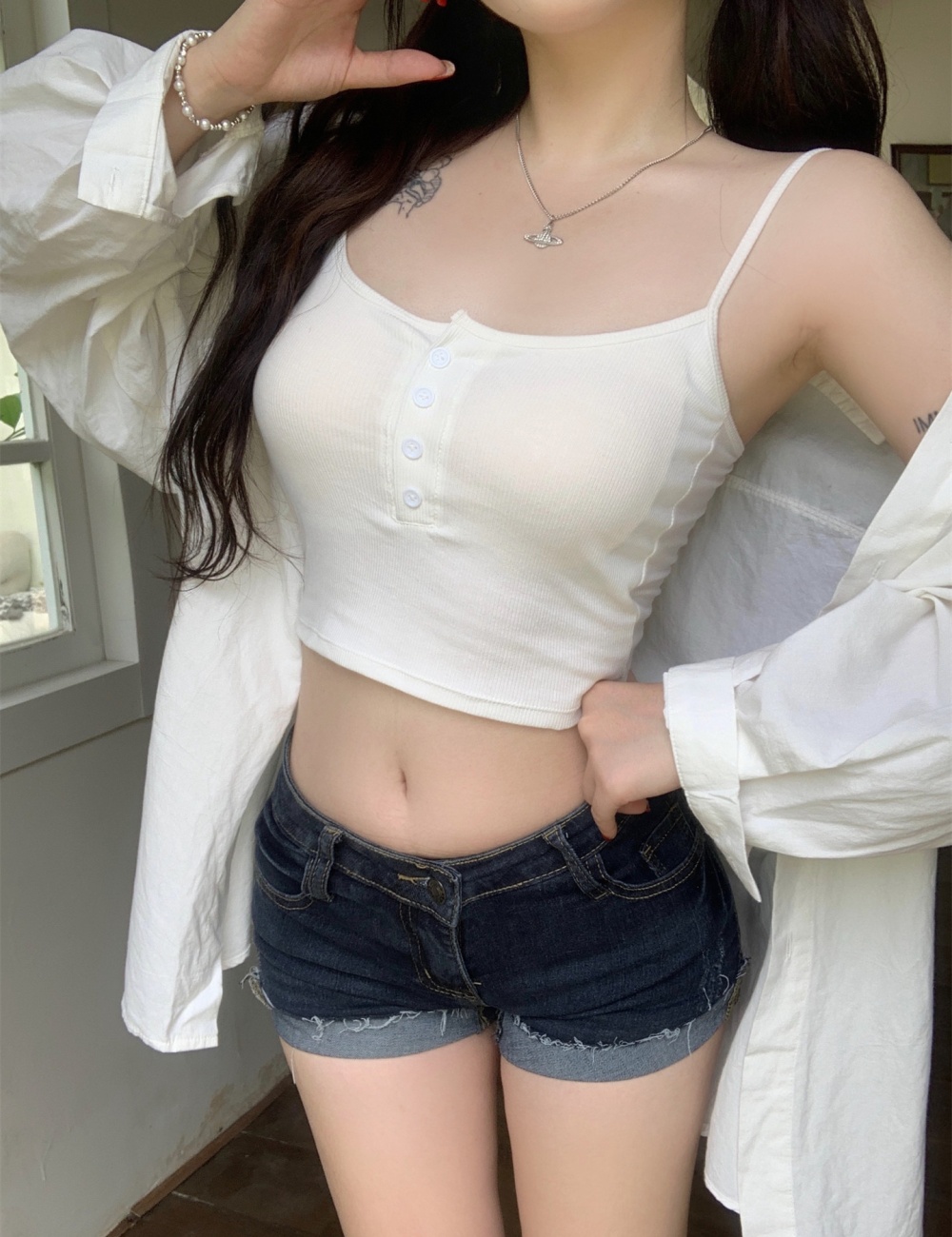 With chest pad sling vest slim buckle tops for women