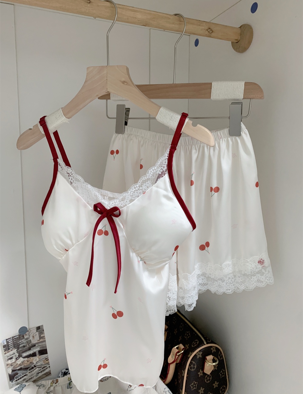 Homewear sling with chest pad cherry summer shorts a set