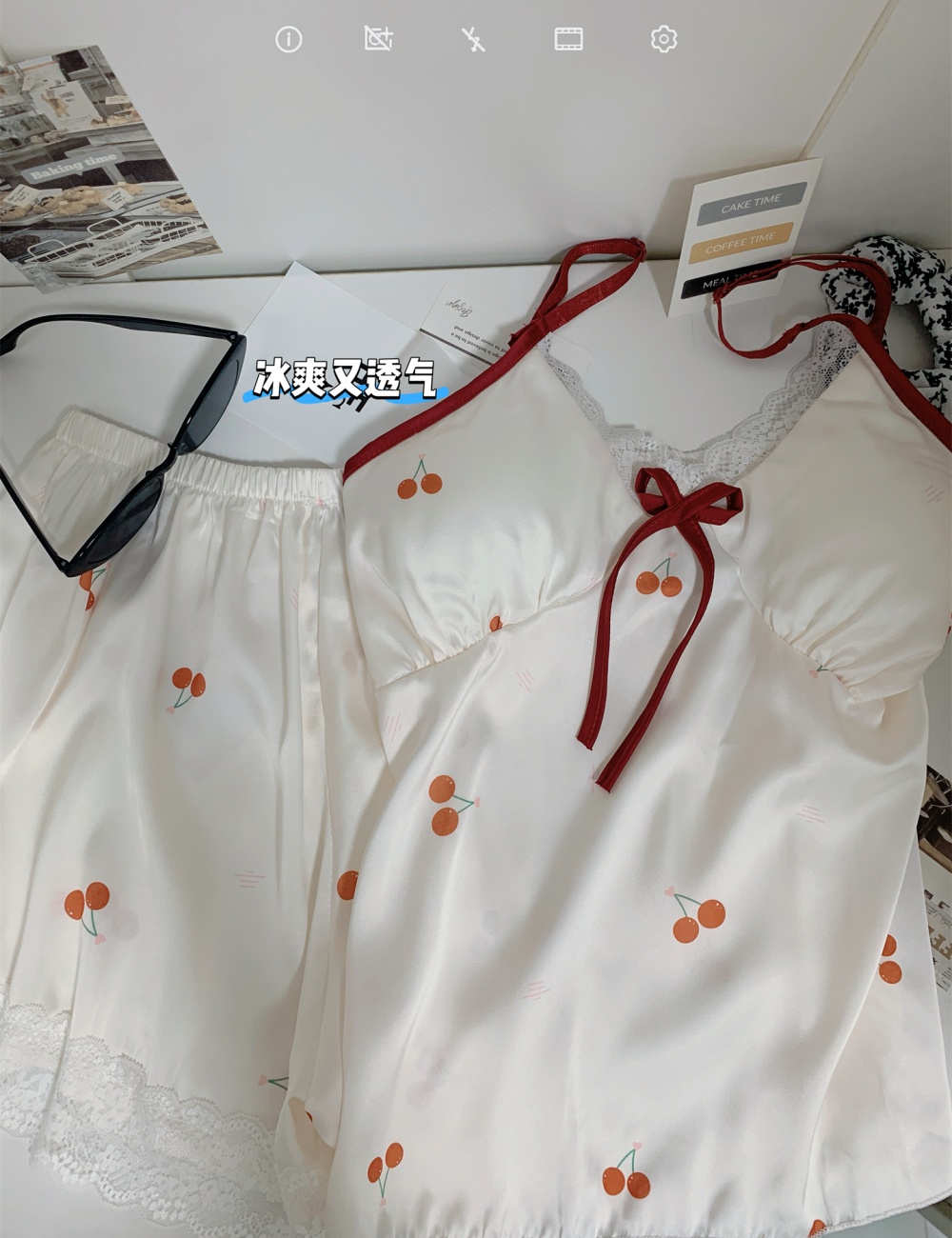 Homewear sling with chest pad cherry summer shorts a set