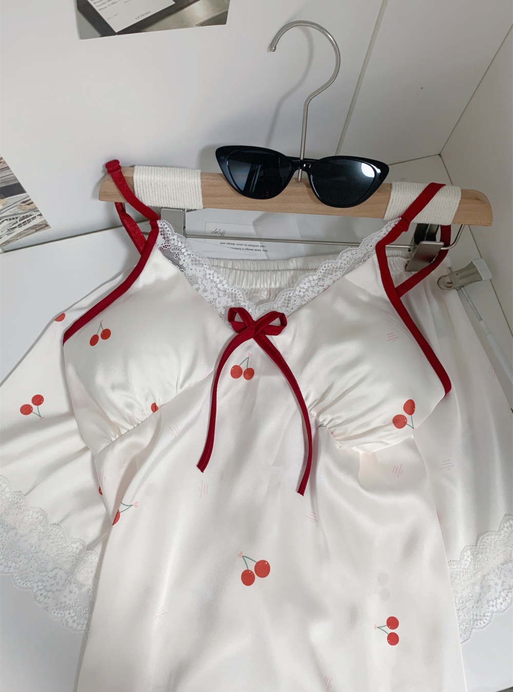 Homewear sling with chest pad cherry summer shorts a set