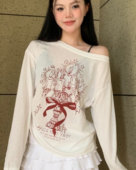 Graffiti smock sloping shoulder T-shirt for women