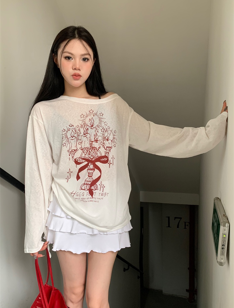 Graffiti smock sloping shoulder T-shirt for women
