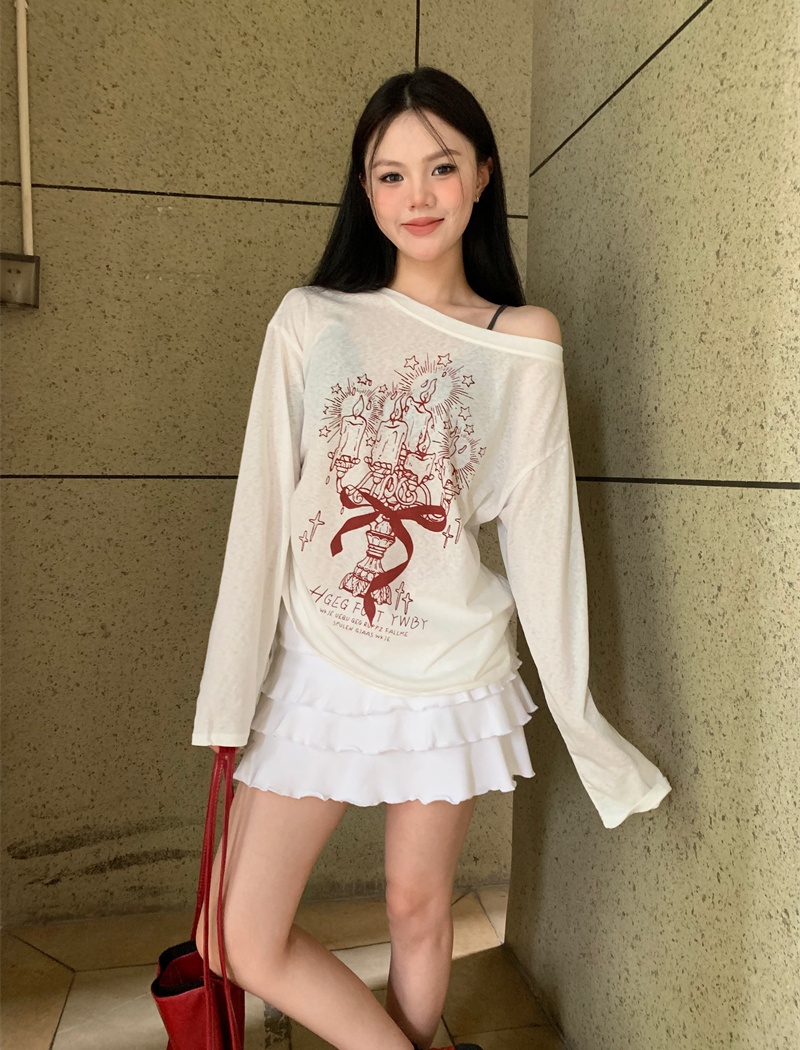 Graffiti smock sloping shoulder T-shirt for women