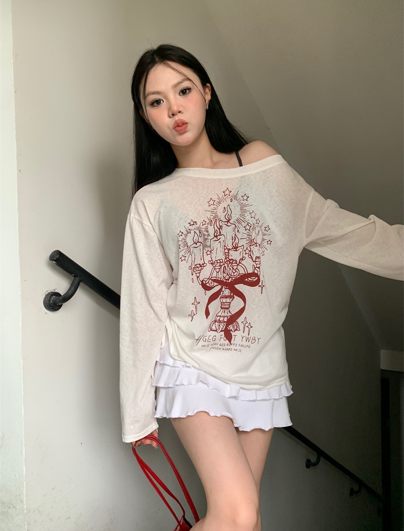 Graffiti smock sloping shoulder T-shirt for women