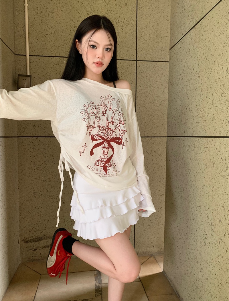 Graffiti smock sloping shoulder T-shirt for women