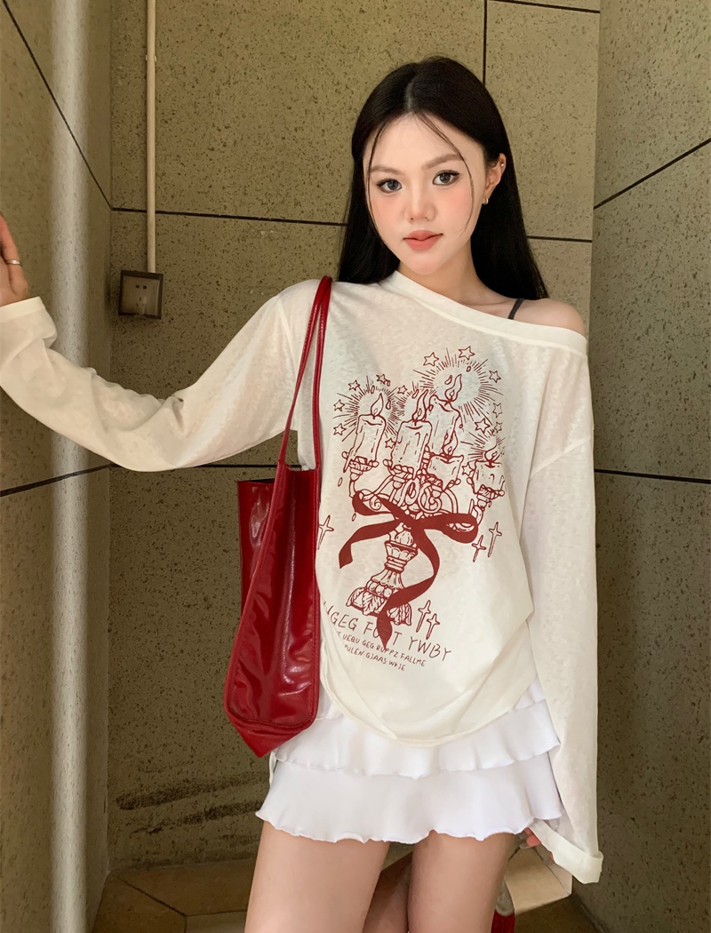 Graffiti smock sloping shoulder T-shirt for women