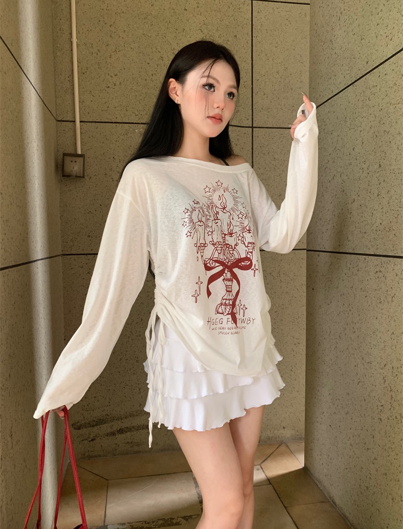 Graffiti smock sloping shoulder T-shirt for women
