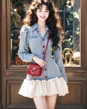 Autumn slim splice Pseudo-two denim T-back