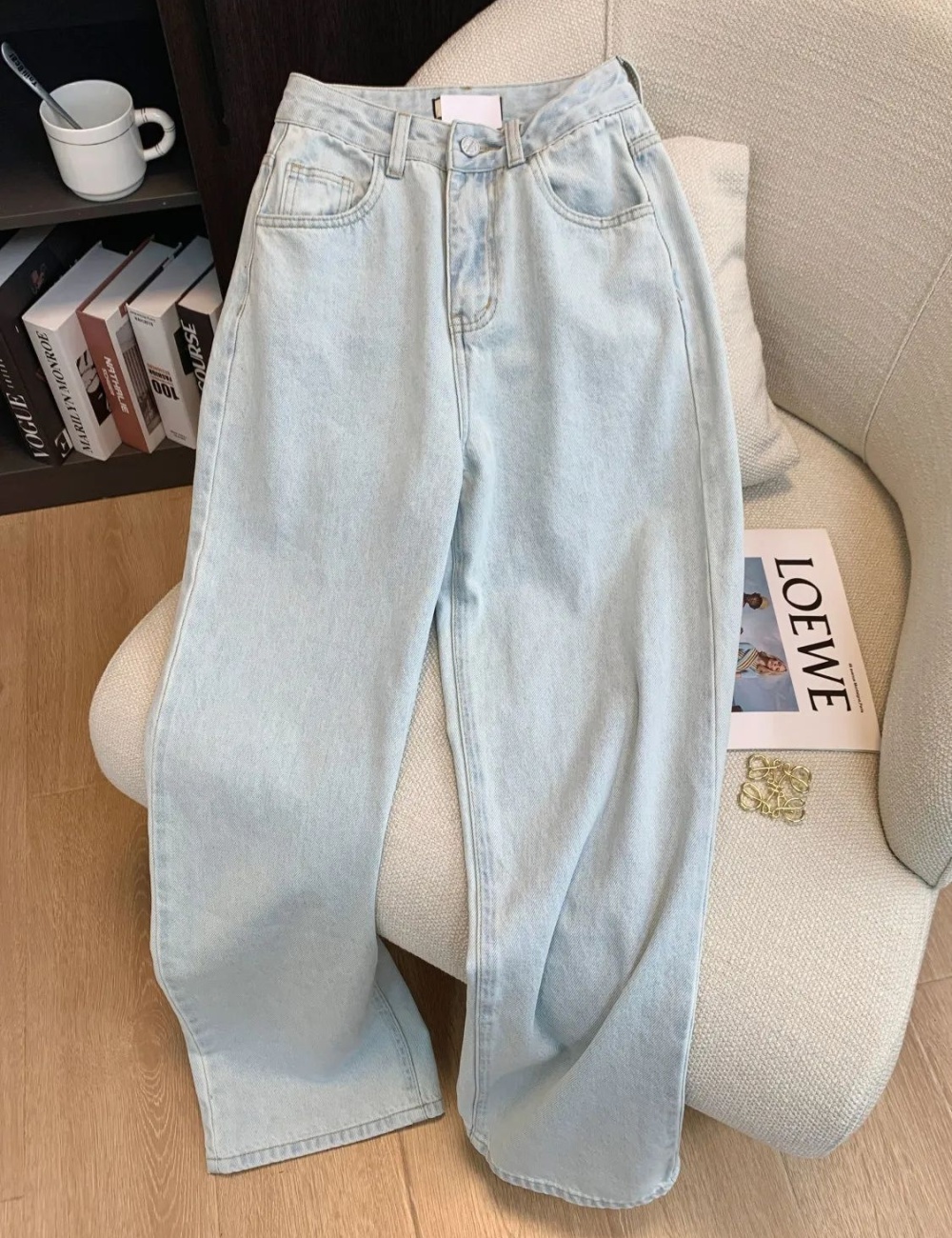 High waist embroidery pants slim wide leg jeans for women