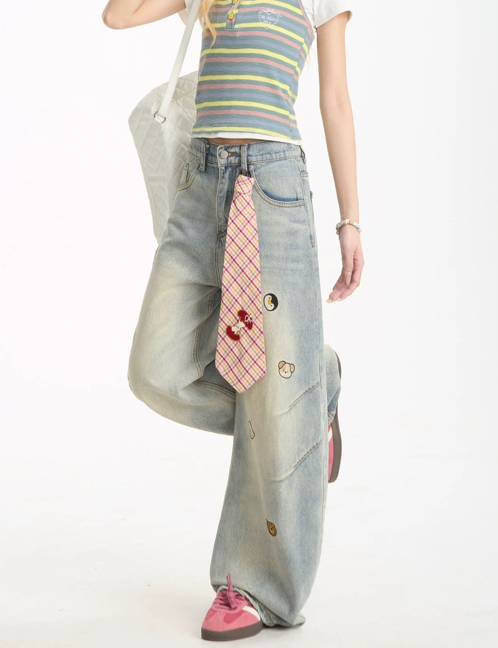 Washed drape jeans animal wide leg pants for women