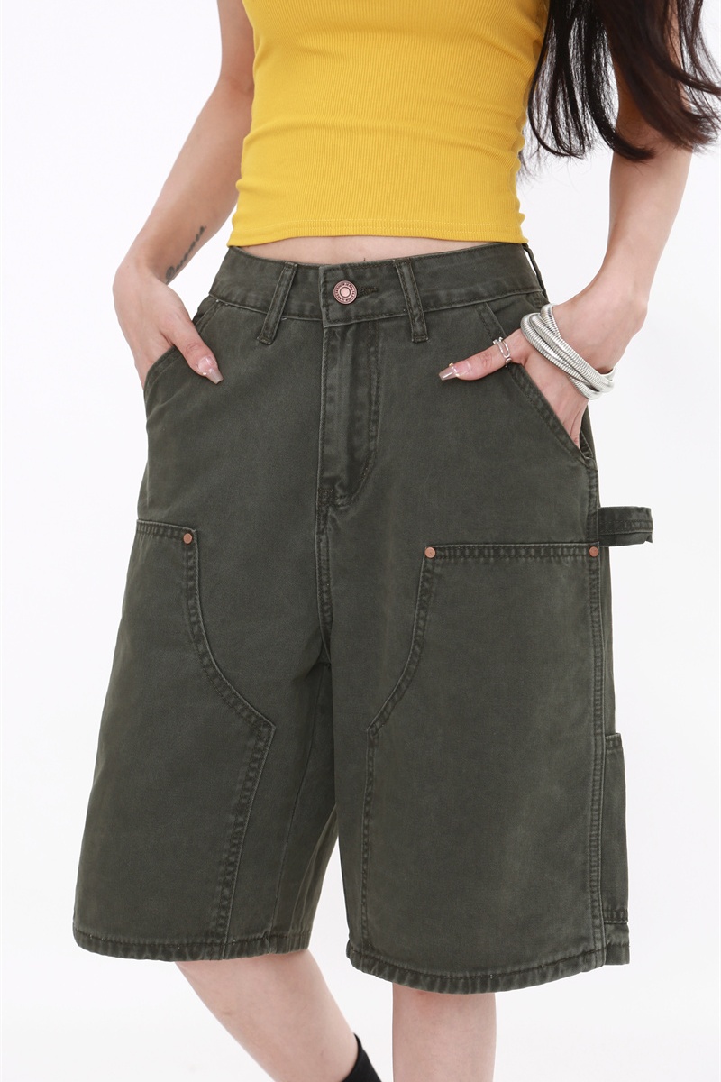Olive-green work clothing autumn shorts for women