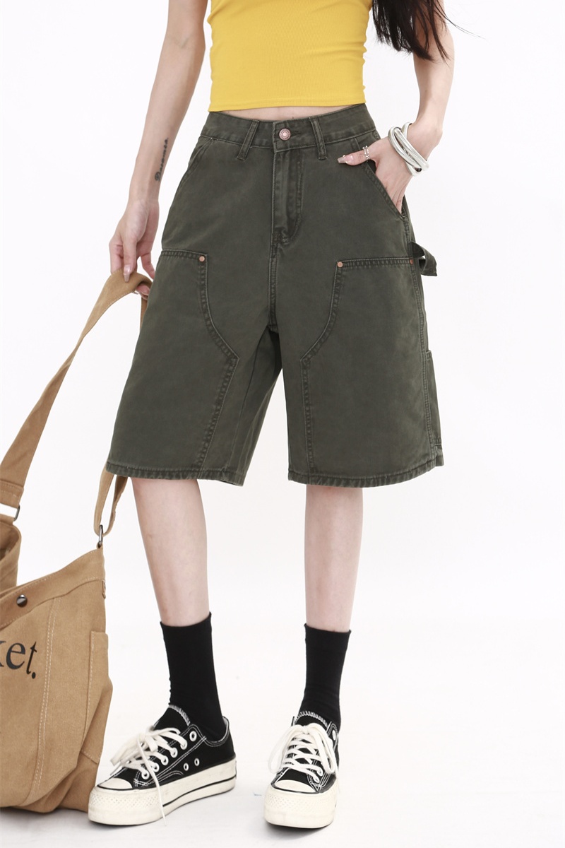 Olive-green work clothing autumn shorts for women