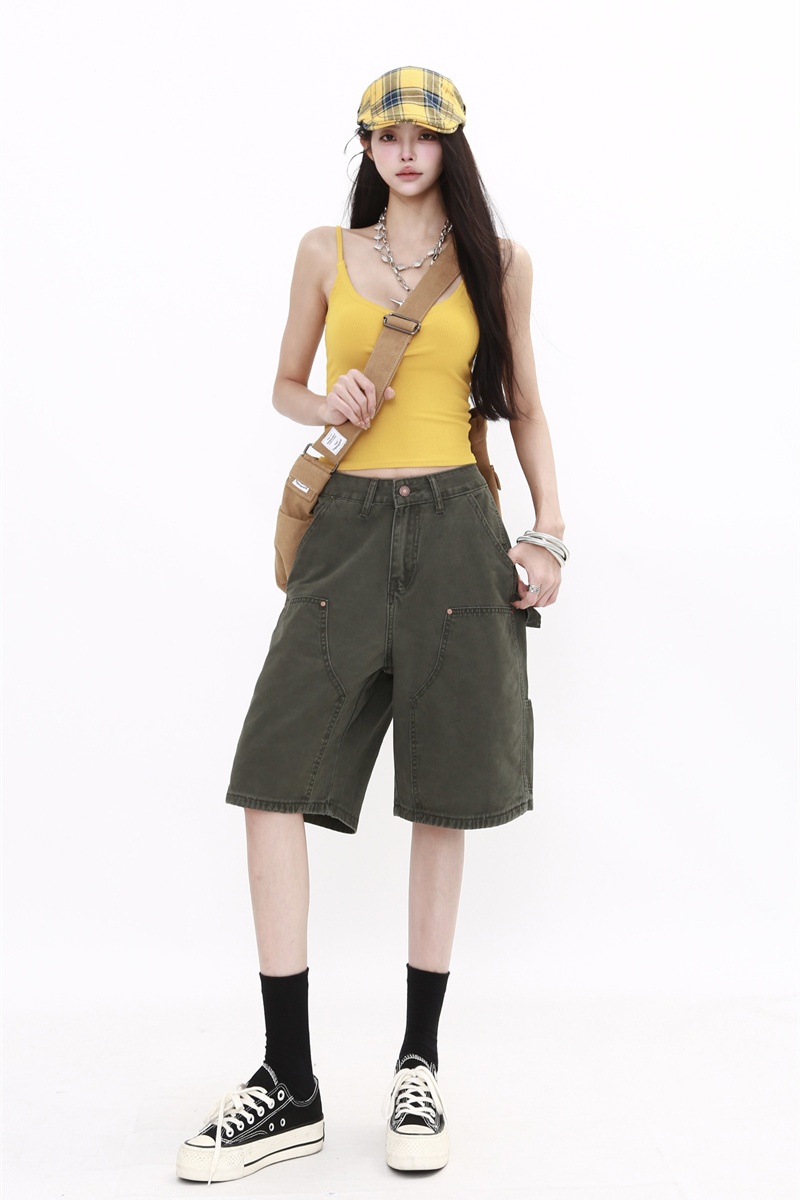 Olive-green work clothing autumn shorts for women
