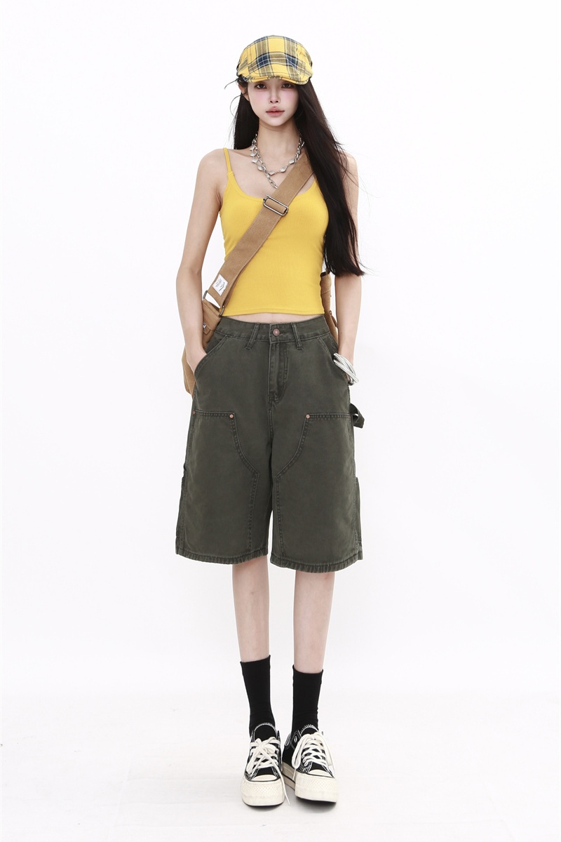 Olive-green work clothing autumn shorts for women
