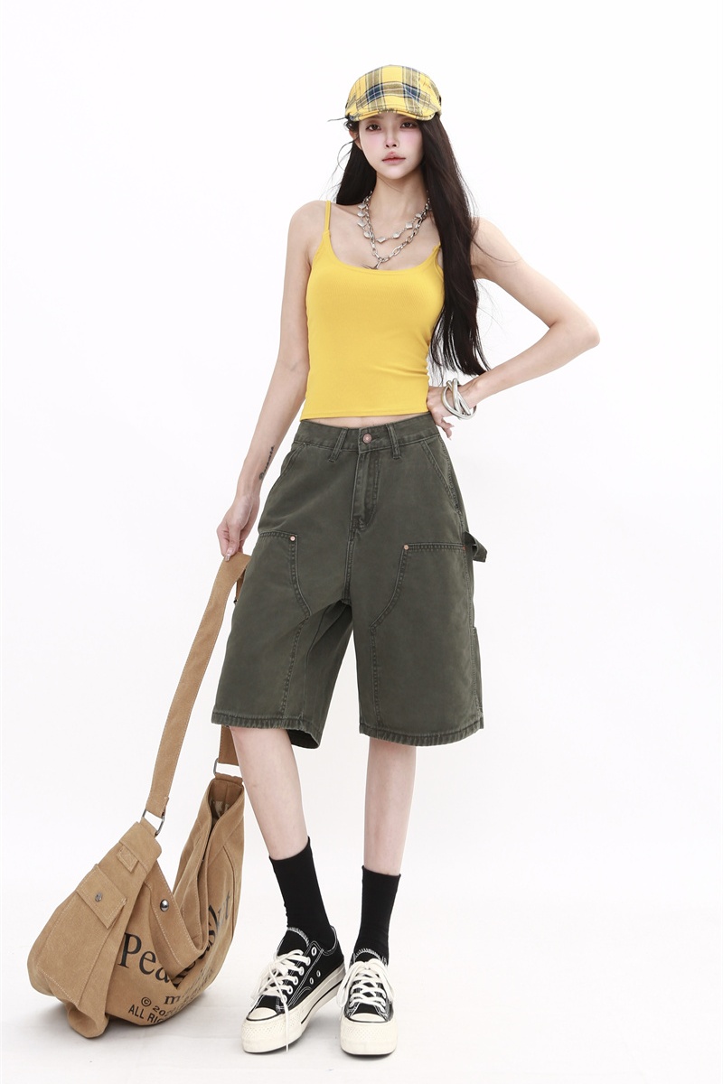 Olive-green work clothing autumn shorts for women