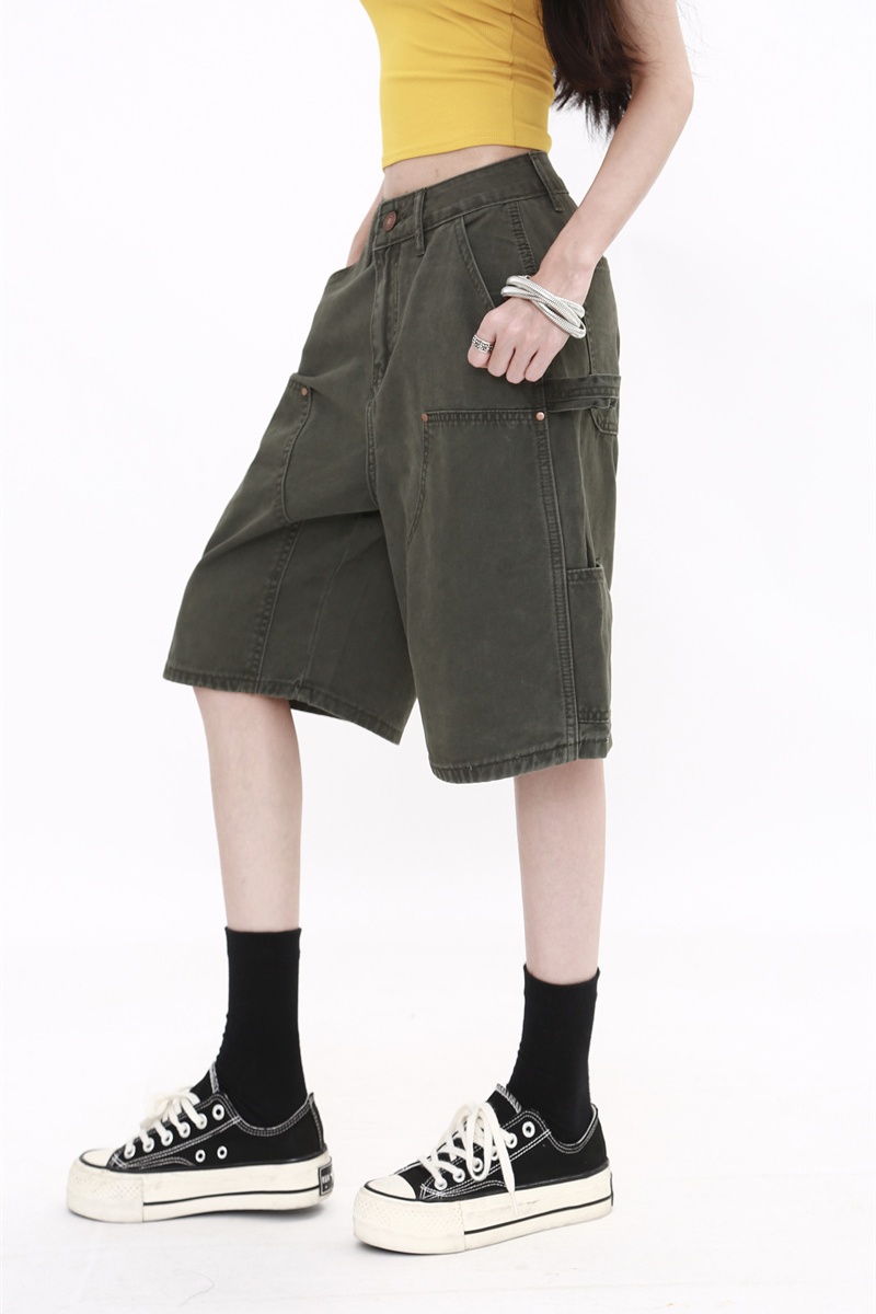 Olive-green work clothing autumn shorts for women