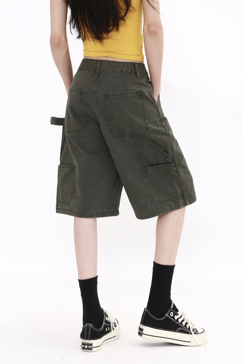 Olive-green work clothing autumn shorts for women